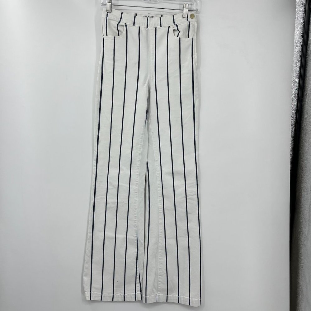 FRAME Hauser White/Blue Stripe Flare Pants